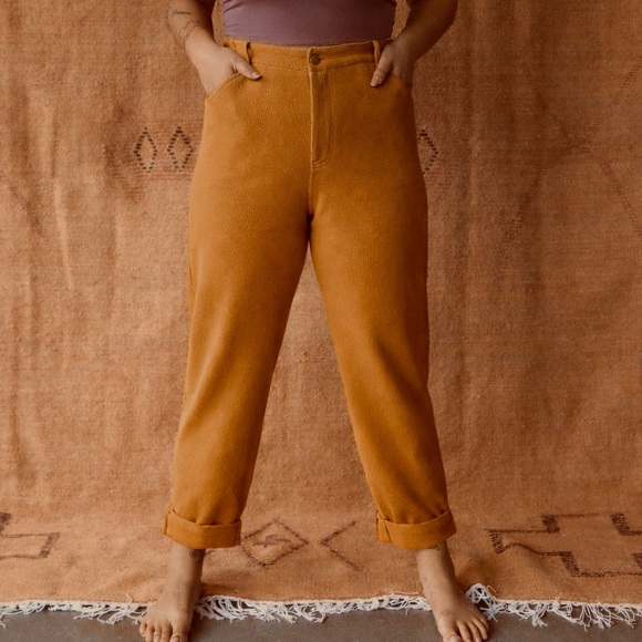 Una Pluma Pants - High Rise Corduroy Pants in Curry by Una Pluma - S & XL